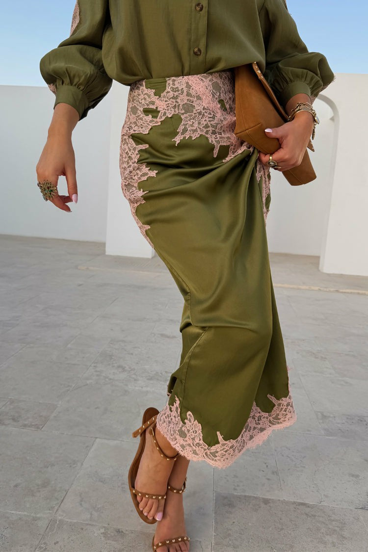 Olive & Pink Lily Skirt | Never Fully Dressed Trusted