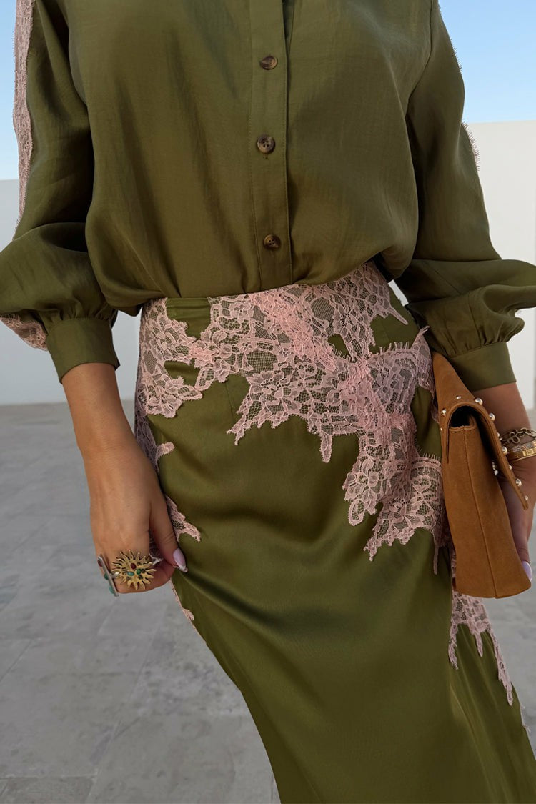 Olive & Pink Lily Skirt | Never Fully Dressed Trusted