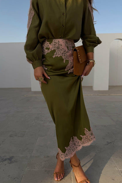 Olive & Pink Lily Skirt | Never Fully Dressed Trusted