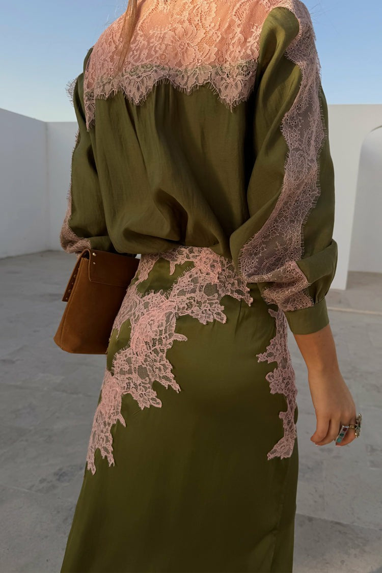 Olive & Pink Lily Skirt | Never Fully Dressed Trusted