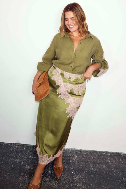 Olive & Pink Lily Skirt | Never Fully Dressed Trusted