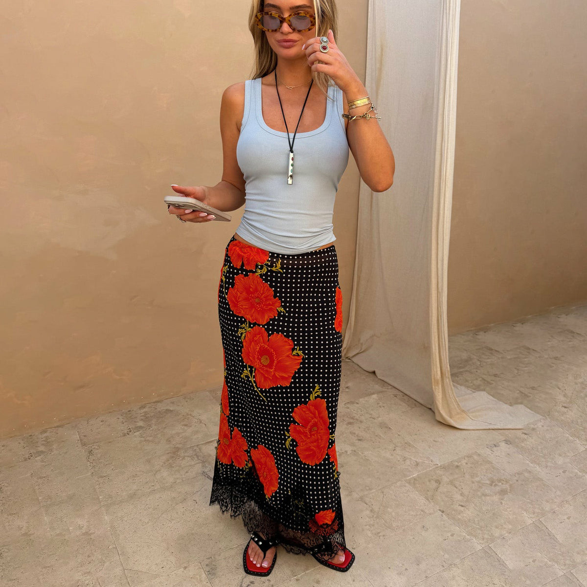 Black Poppy Midi Maeva Skirt | Never Fully Dressed Trusted