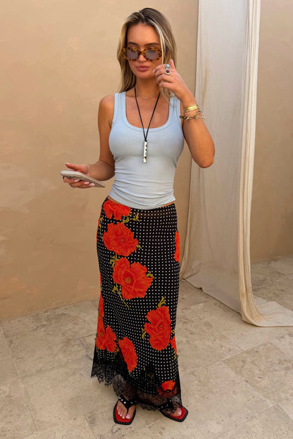 Black Poppy Midi Maeva Skirt | Never Fully Dressed Trusted