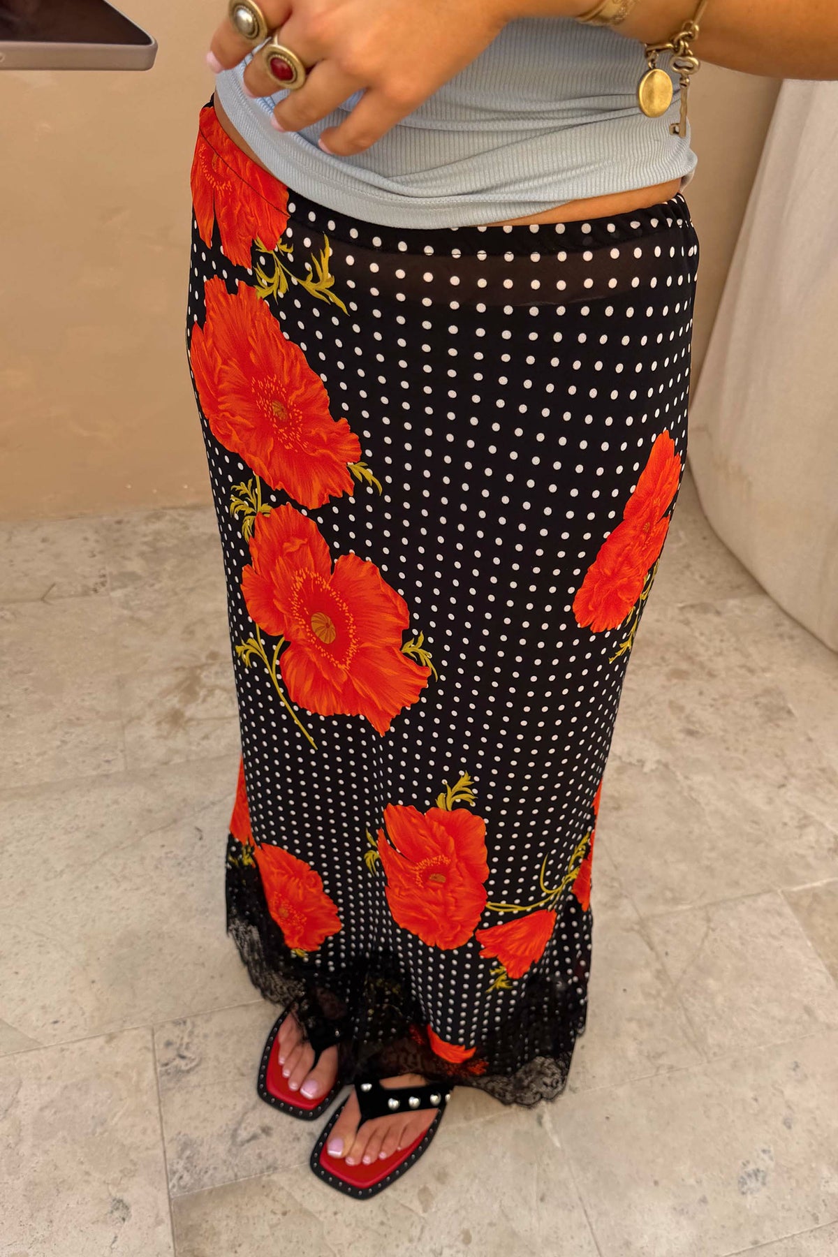 Black Poppy Midi Maeva Skirt | Never Fully Dressed Trusted