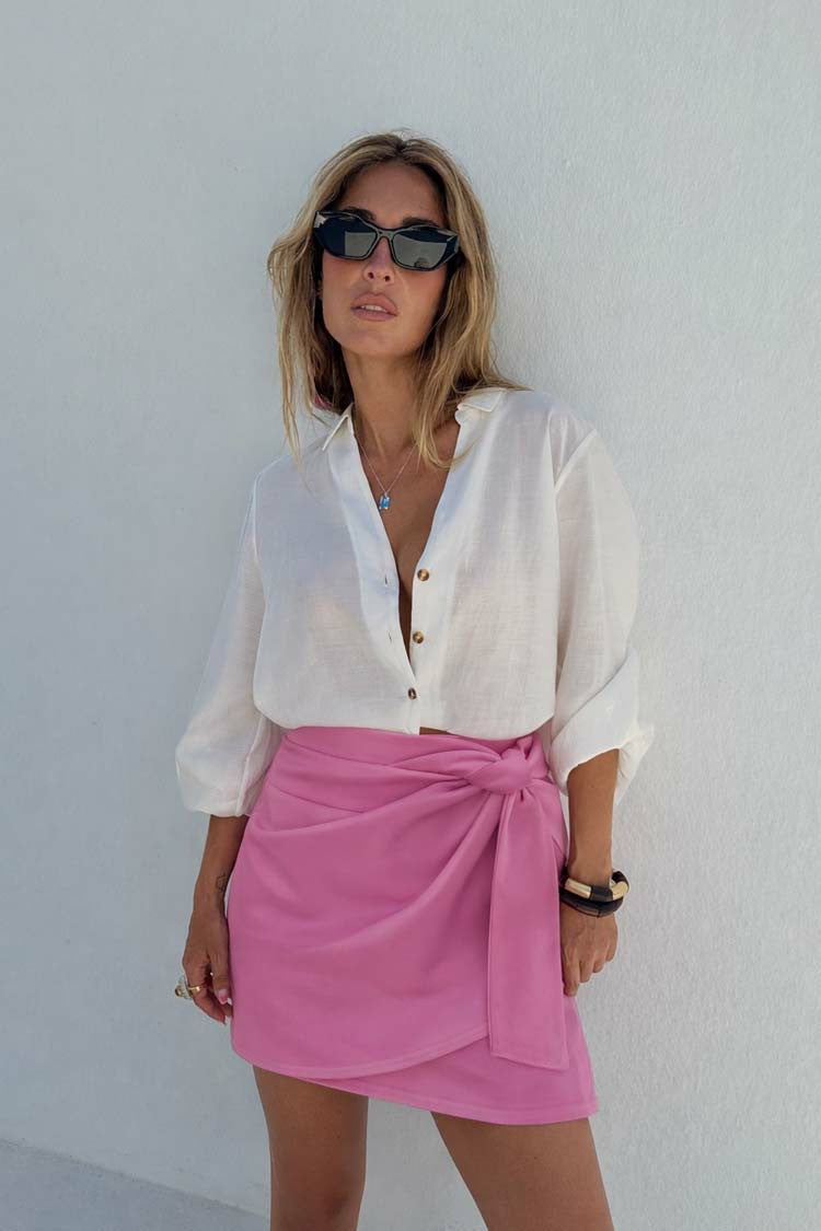 Pink Vegan Leather Mini Jaspre Skirt | Never Fully Dressed Trusted