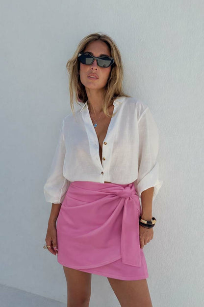 Pink Vegan Leather Mini Jaspre Skirt | Never Fully Dressed Trusted