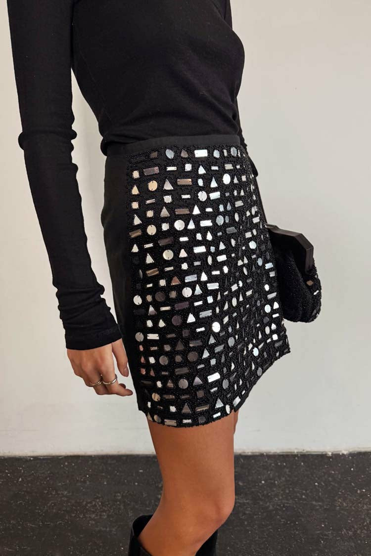 Black Beaded Mirror Skirt | Never Fully Dressed Exclusive