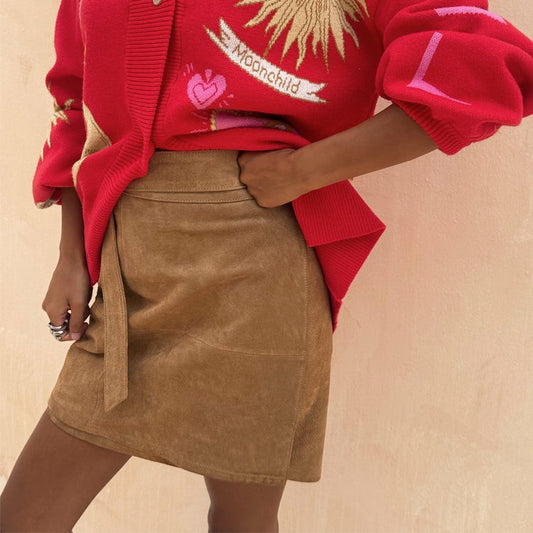 Tan Suede Mini Jaspre Skirt | Never Fully Dressed Featured