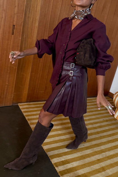Burgundy Mini Kilt Skirt | Never Fully Dressed Featured