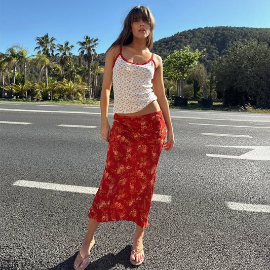 Red Floral Midi Skirt | Never Fully Dressed Best Seller