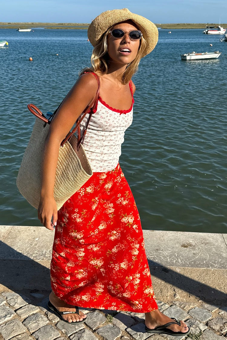 Red Floral Midi Skirt | Never Fully Dressed Best Seller