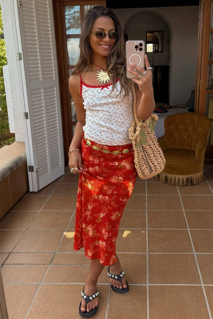 Red Floral Midi Skirt | Never Fully Dressed Best Seller