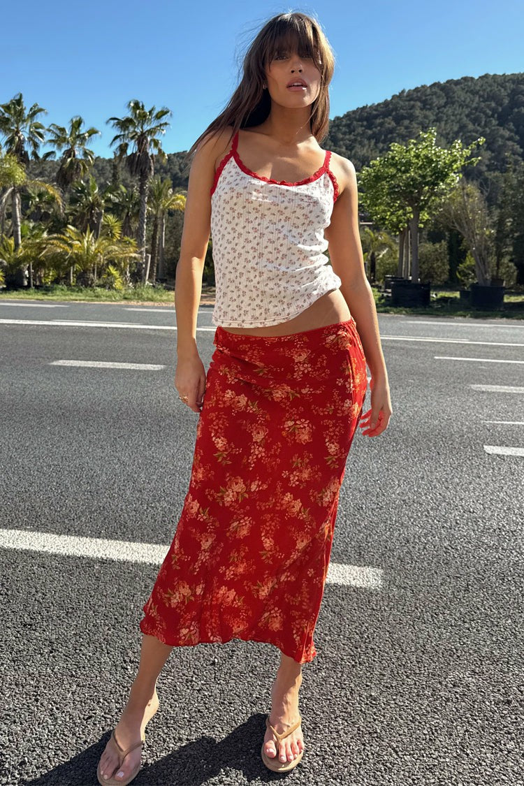 Red Floral Midi Skirt | Never Fully Dressed Best Seller