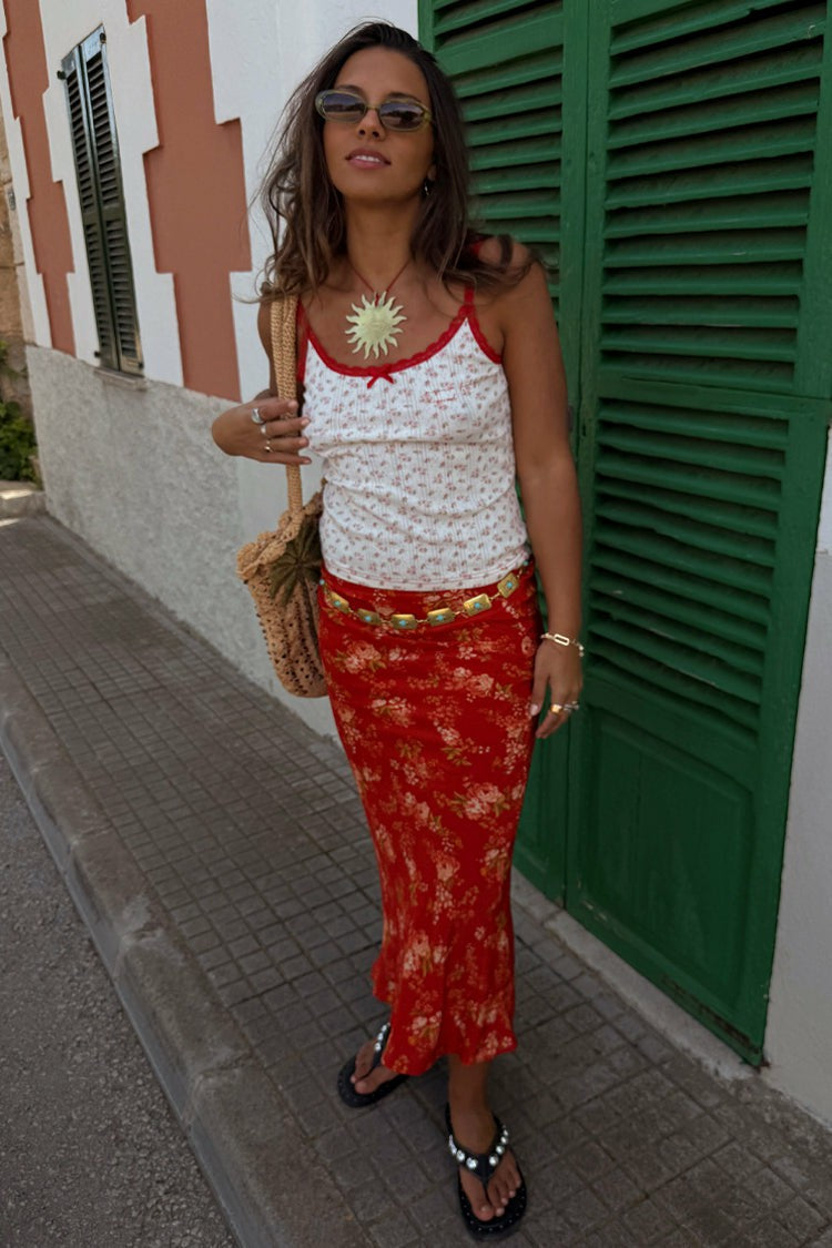 Red Floral Midi Skirt | Never Fully Dressed Best Seller