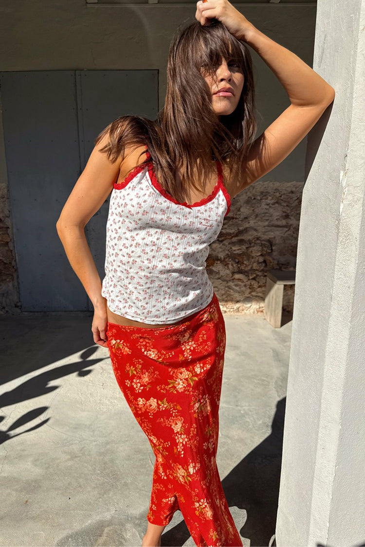 Red Floral Midi Skirt | Never Fully Dressed Best Seller