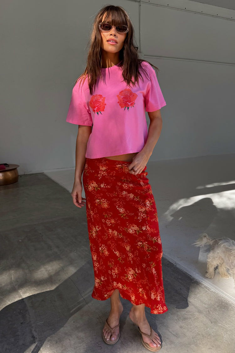 Red Floral Midi Skirt | Never Fully Dressed Best Seller
