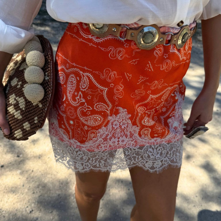 Red Bandana Lace Maeva Mini Skirt | Never Fully Dressed Best Seller