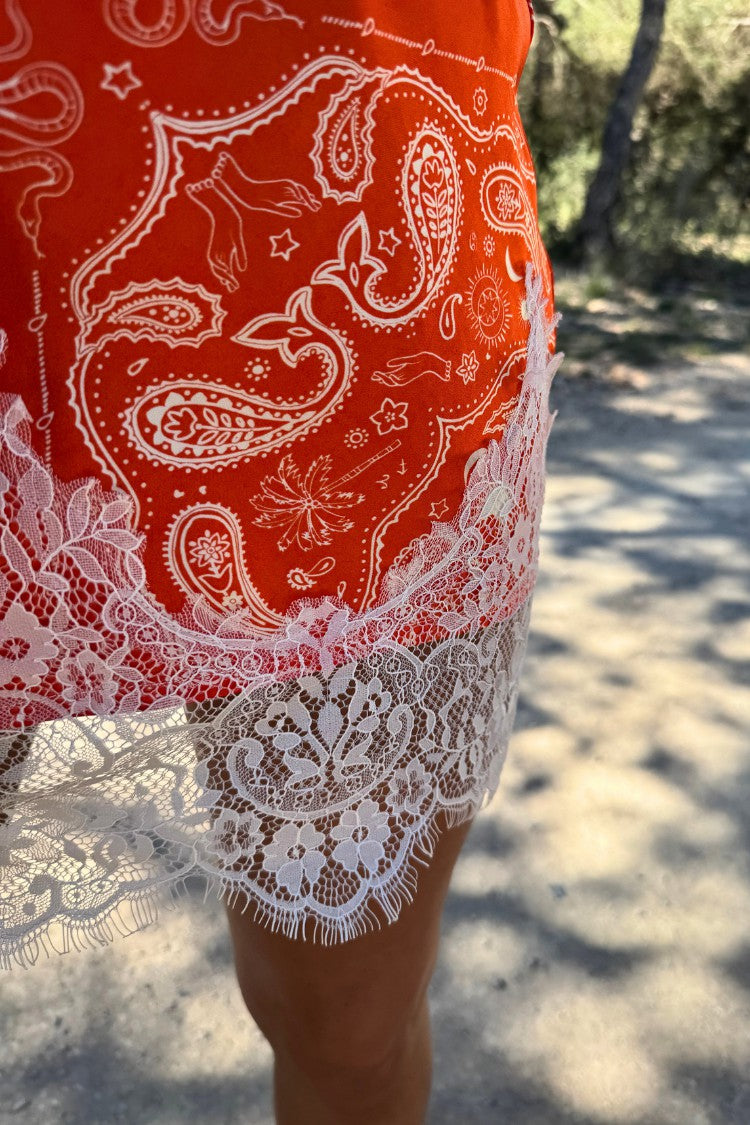 Red Bandana Lace Maeva Mini Skirt | Never Fully Dressed Best Seller
