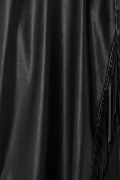 Black Vegan Leather Mini Fringe Jaspre Skirt | Never Fully Dressed Recommended