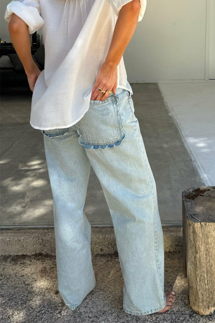 Scallop Detail Straight Leg Jeans | Never Fully Dressed Premium