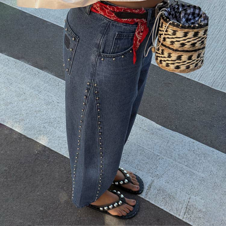 Blue Studded Barrel Jeans | Never Fully Dressed Best Seller