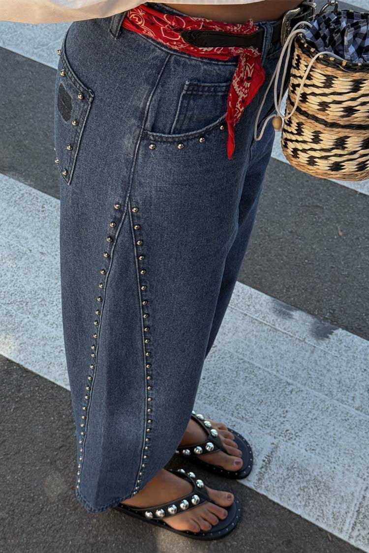 Blue Studded Barrel Jeans | Never Fully Dressed Best Seller