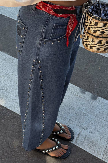 Blue Studded Barrel Jeans | Never Fully Dressed Best Seller