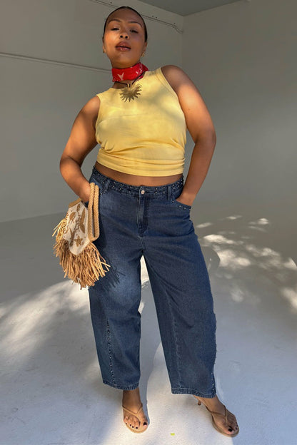 Blue Studded Barrel Jeans | Never Fully Dressed Best Seller