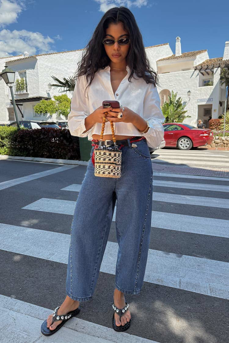 Blue Studded Barrel Jeans | Never Fully Dressed Best Seller