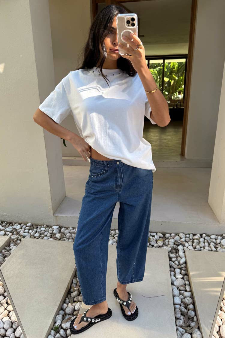 Blue Studded Barrel Jeans | Never Fully Dressed Best Seller
