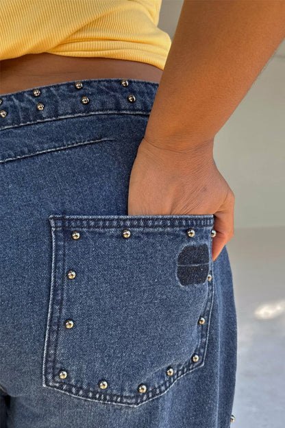 Blue Studded Barrel Jeans | Never Fully Dressed Best Seller
