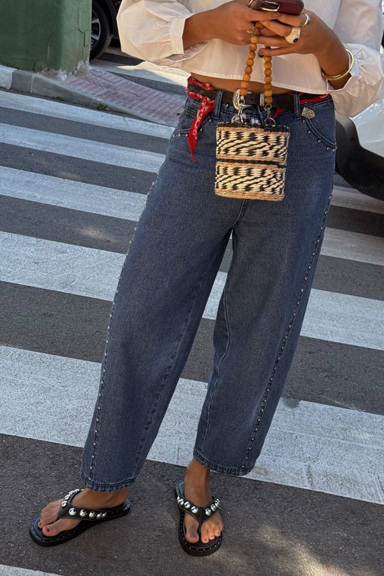 Blue Studded Barrel Jeans | Never Fully Dressed Best Seller