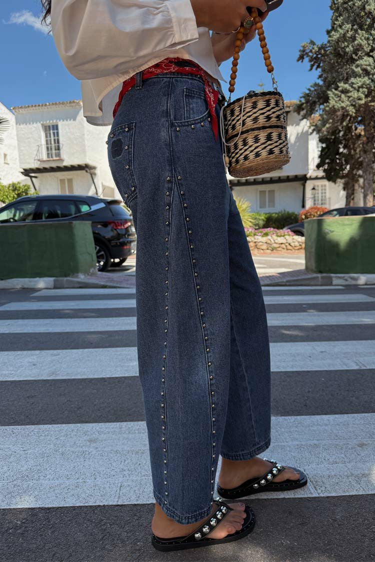 Blue Studded Barrel Jeans | Never Fully Dressed Best Seller