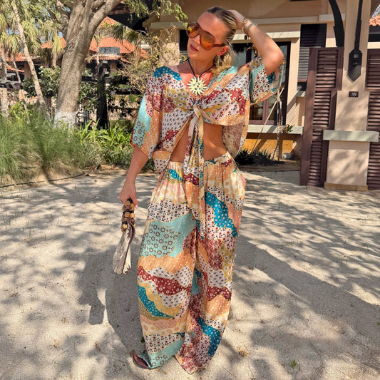 Morocco Patchwork Print Wide Leg Trousers | Never Fully Dressed Special Offer