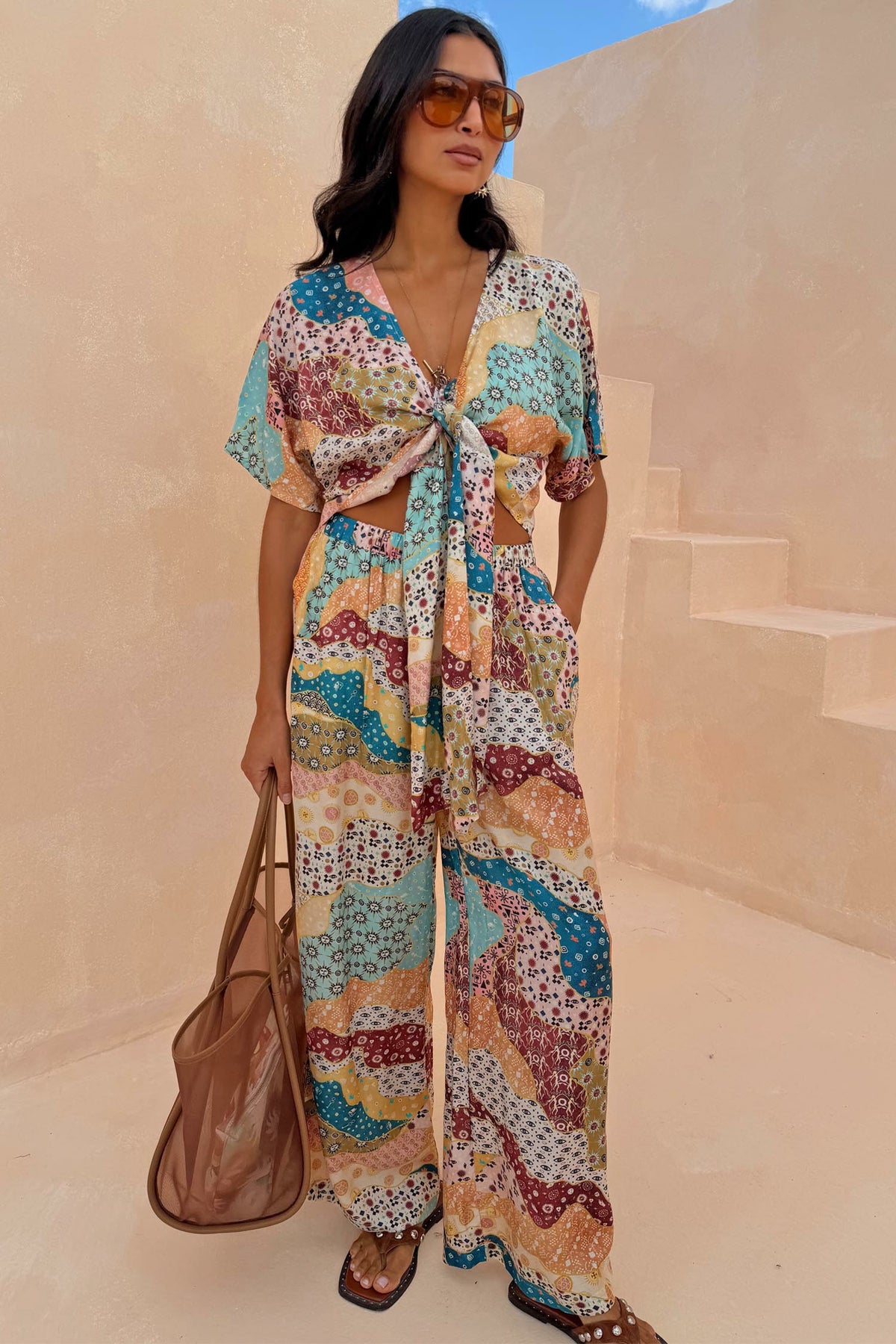 Morocco Patchwork Print Wide Leg Trousers | Never Fully Dressed Special Offer