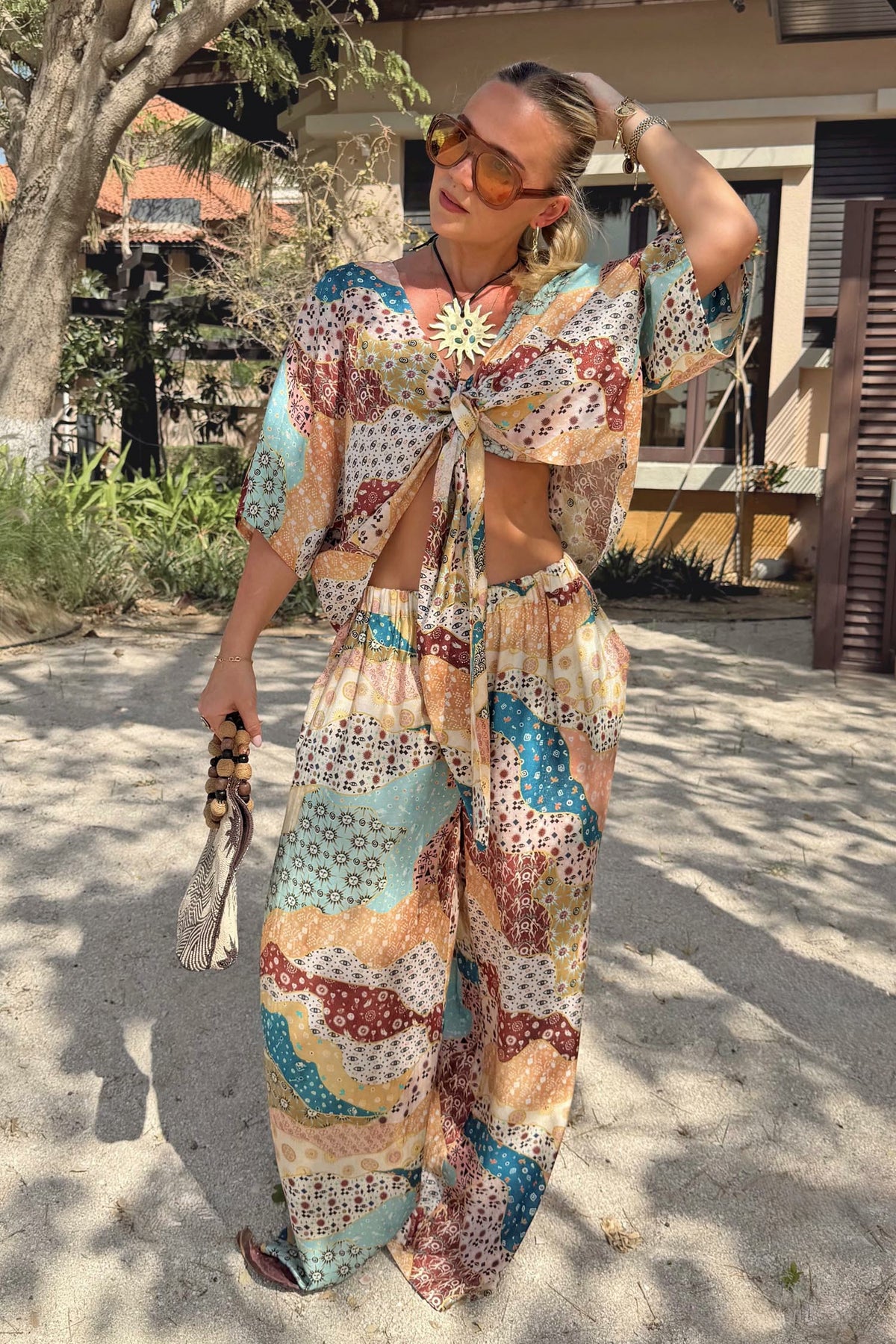 Morocco Patchwork Print Wide Leg Trousers | Never Fully Dressed Special Offer