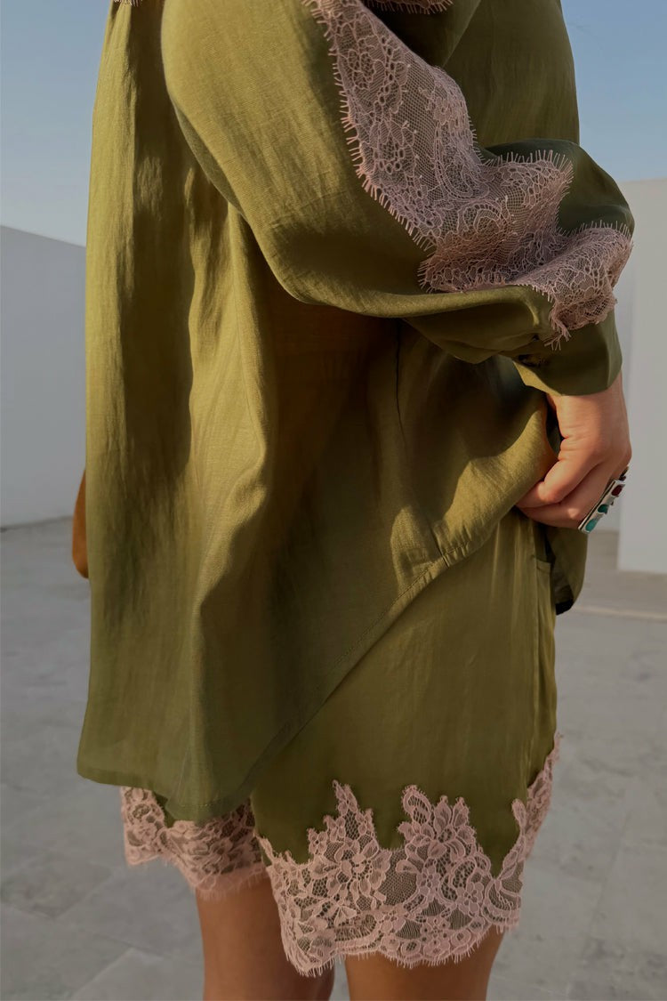 Olive & Pink Lace Shorts | Never Fully Dressed Featured