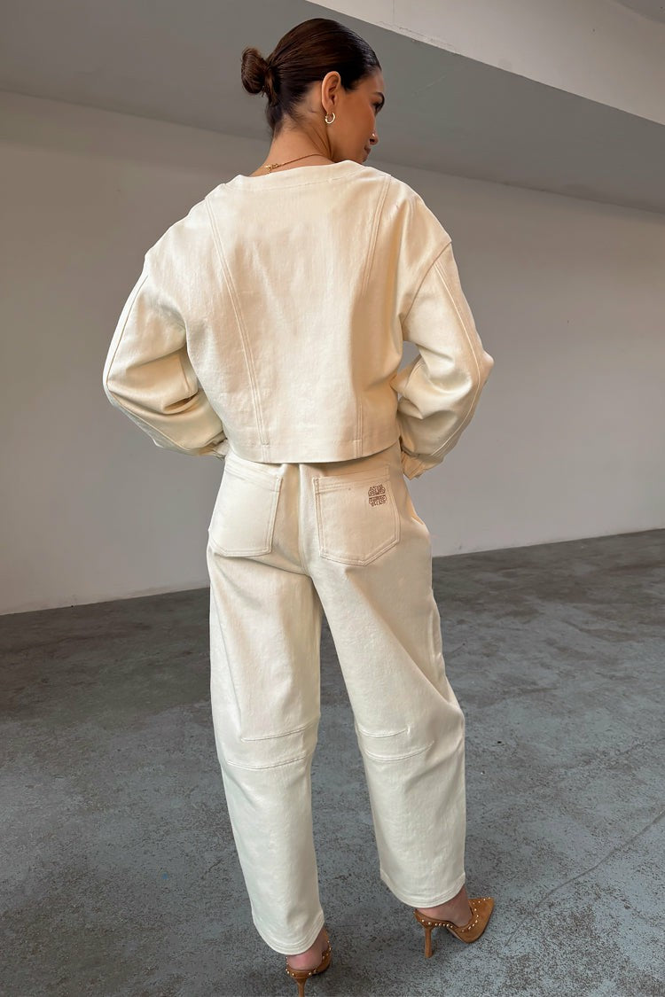Ecru Raffia Palma Barrel Leg Jeans | Never Fully Dressed Latest