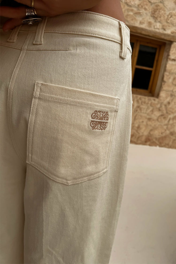 Ecru Raffia Palma Barrel Leg Jeans | Never Fully Dressed Latest
