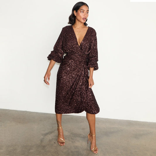 Chocolate Sequin Vienna Dress | Never Fully Dressed Trending