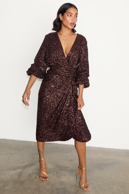 Chocolate Sequin Vienna Dress | Never Fully Dressed Trending