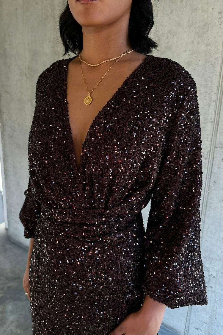 Chocolate Sequin Vienna Dress | Never Fully Dressed Trending
