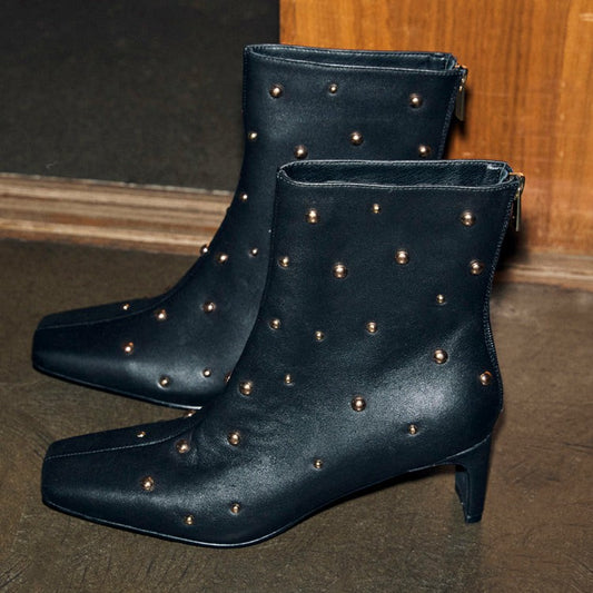 Black Leather Boots with Gold Studs | Never Fully Dressed Classic
