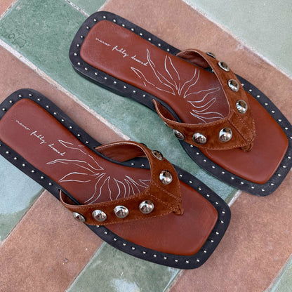Tan Leather Stud Sandals | Never Fully Dressed Value