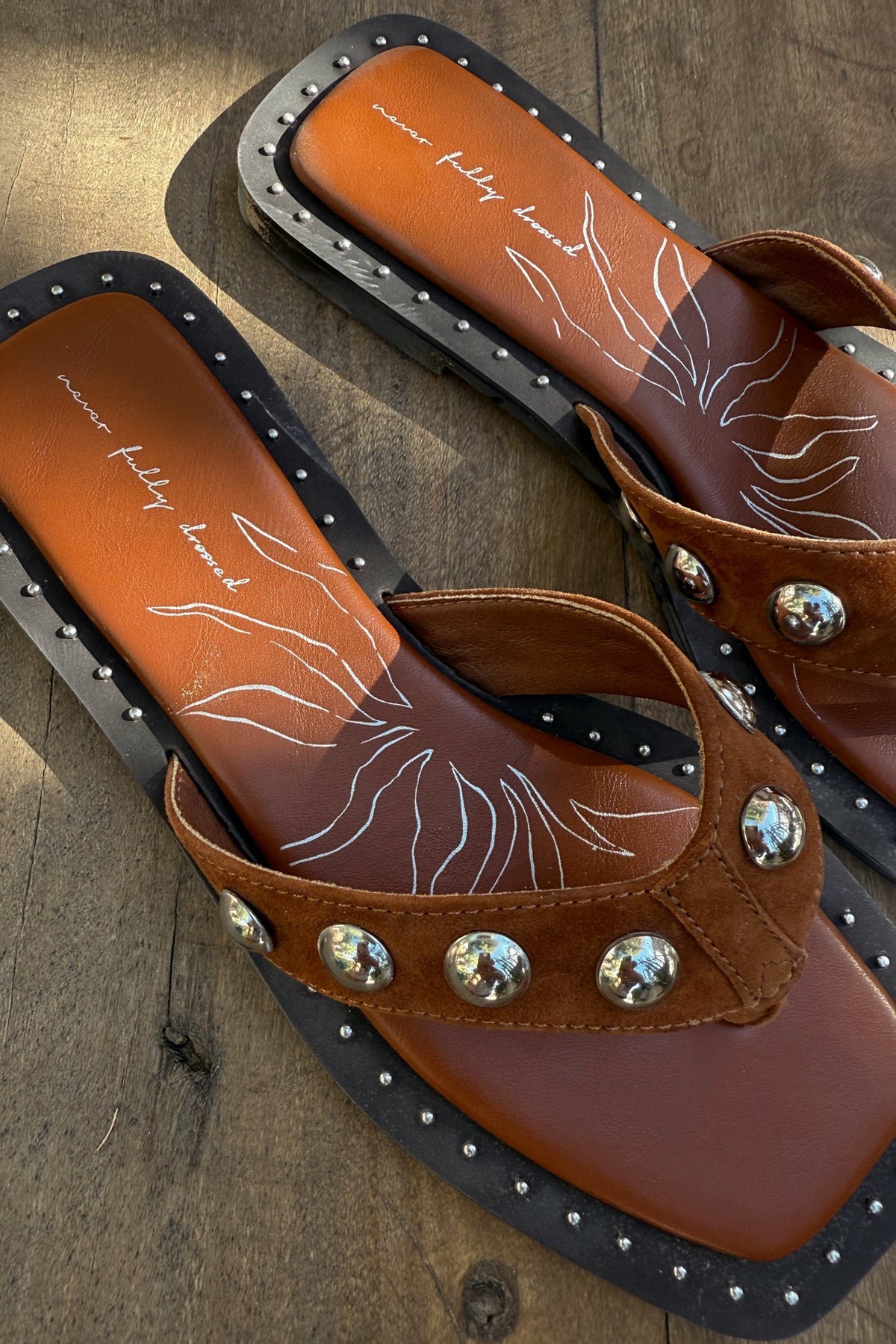 Tan Leather Stud Sandals | Never Fully Dressed Value