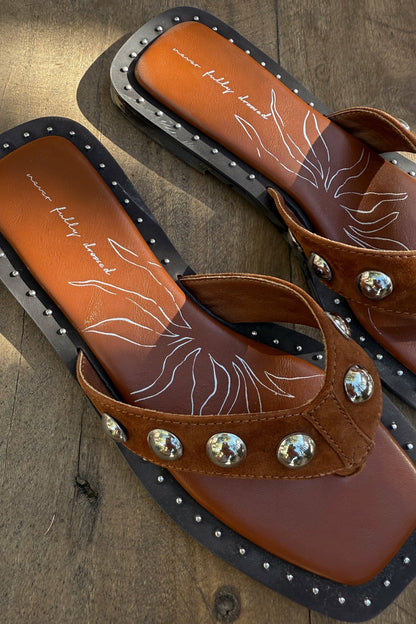 Tan Leather Stud Sandals | Never Fully Dressed Value