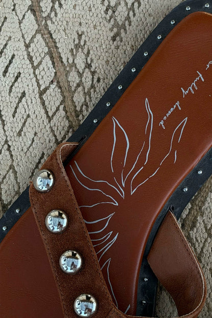 Tan Leather Stud Sandals | Never Fully Dressed Value