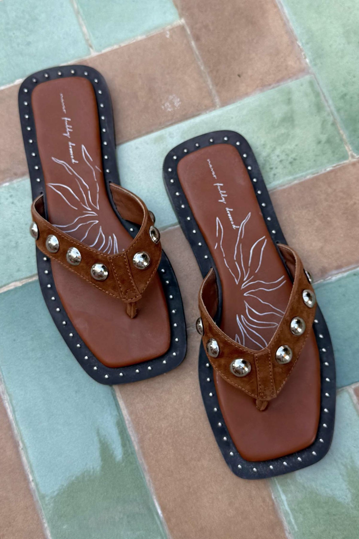 Tan Leather Stud Sandals | Never Fully Dressed Value