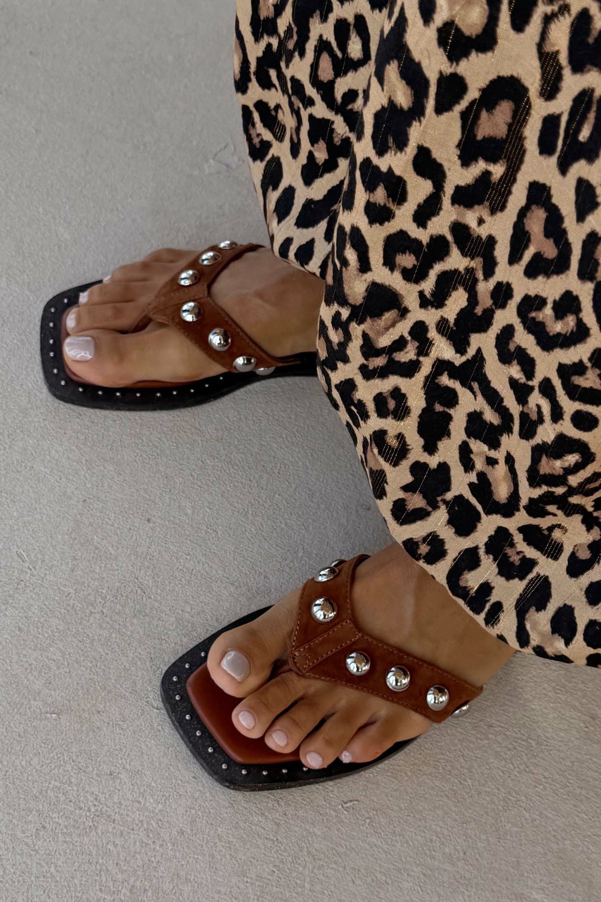 Tan Leather Stud Sandals | Never Fully Dressed Value