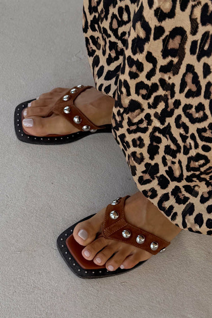Tan Leather Stud Sandals | Never Fully Dressed Value